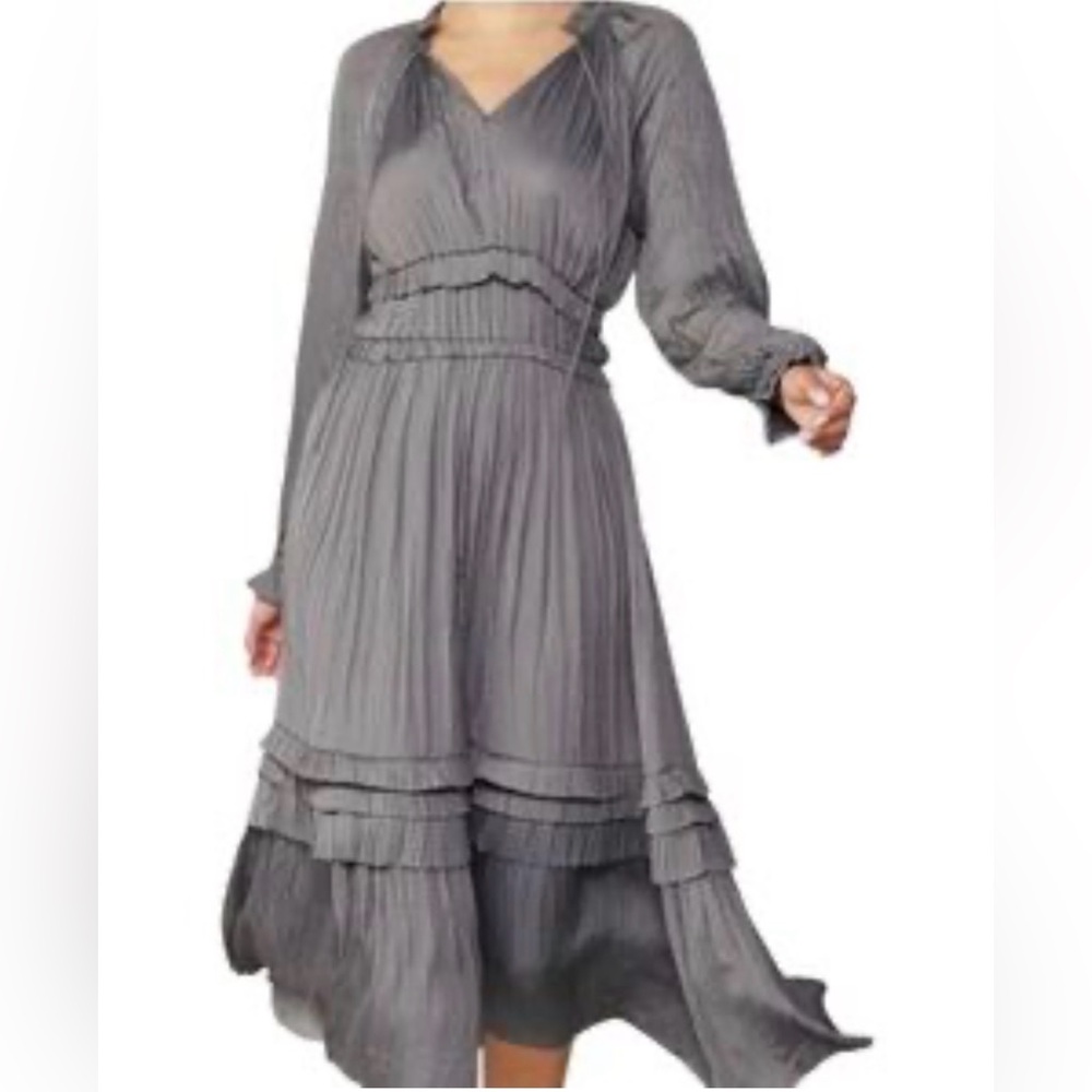 Current Air LA Leia Pleated Split Neck Midi Dress Gray Size Small NWT Brand New